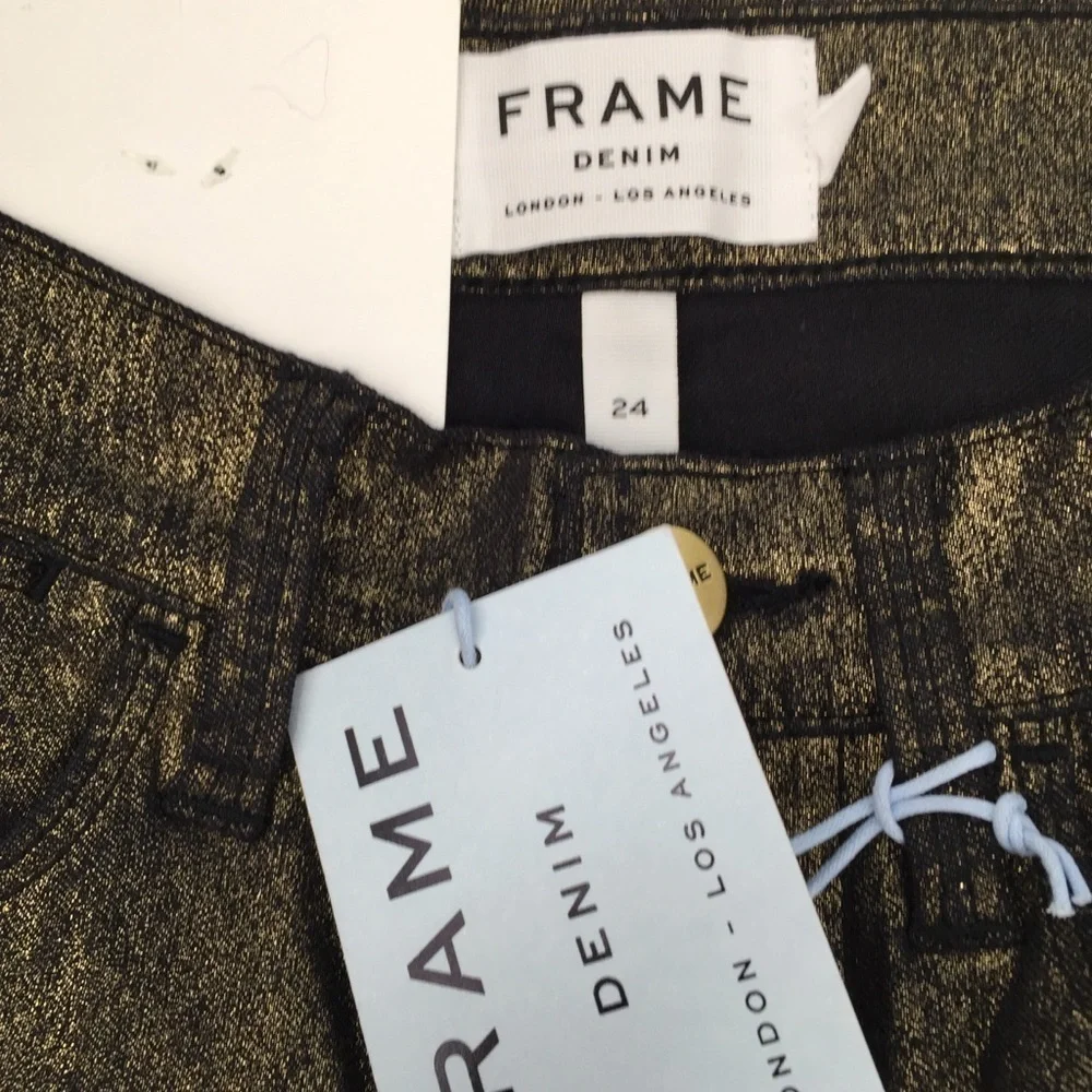 Frame Le High Rise Skinny metallic gold jeans ankle women new 24